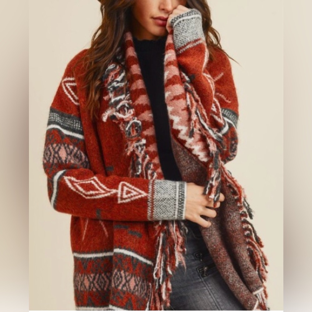 NWOT Doe & Rae Cardigan Fringe Sweater Sz S